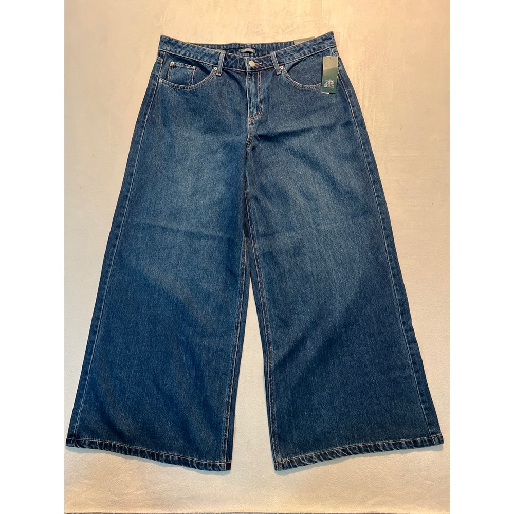 Wild Fable Womens Mid Rise Ultra Wide Leg Rigid Denim Jeans Dark Wash Blue 16